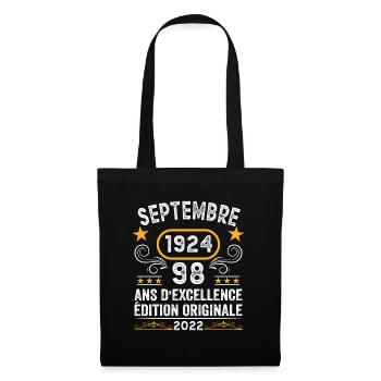 Septembre 1924 98 Ans Anniversaire Idée Cadeau - Sac en tissu - noir - Devant