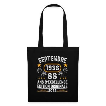 Septembre 1936 86 Ans Anniversaire Idée Cadeau - Sac en tissu - noir - Devant