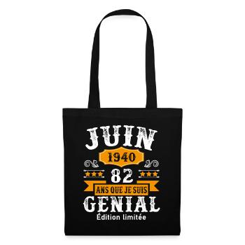 82 Ans Anniversaire Vintage Né(e) en Juin 1940 - Sac en tissu - noir - Devant