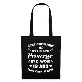 Princesse 19 Ans Anniversaire Idée Cadeau PinK - Sac en tissu - noir - Devant