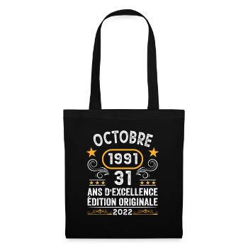 Octobre 1991 31 Ans Citation Anniversaire Vintage - Sac en tissu - noir - Devant