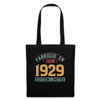 Fabriqué En Juin 1929 Anniversaire Cadeau Vintage - Sac en tissu - noir - Devant