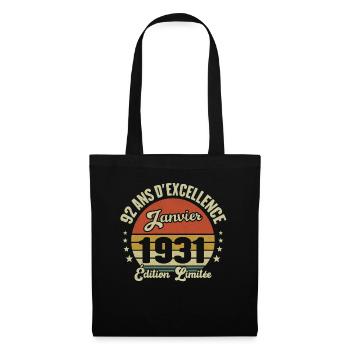 92 Ans Janvier 1931 Anniversaire Vintage Cadeau - Sac en tissu - noir - Devant