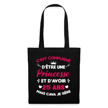 Princesse 25 Ans Anniversaire Idée Cadeau Vintage - Sac en tissu - noir - Devant