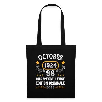 Octobre 1924 98 Ans Anniversaire Idée Cadeau Rétro - Sac en tissu - noir - Devant