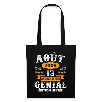 13 Ans Anniversaire Vintage Né(e) en Août 2009 - Sac en tissu - noir - Devant