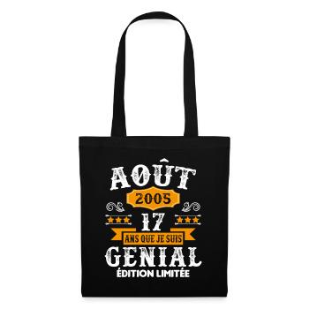 17 Ans Anniversaire Vintage Né(e) en Août 2005 - Sac en tissu - noir - Devant