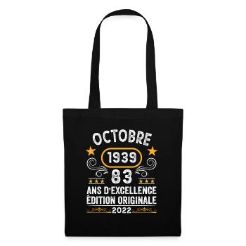Octobre 1939 83 Ans Anniversaire Idée Cadeau Rétro - Sac en tissu - noir - Devant