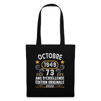 Octobre 1949 73 Ans Anniversaire Idée Cadeau Rétro - Sac en tissu - noir - Devant