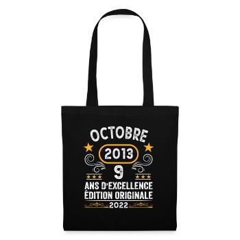 Octobre 2013 9 Ans Anniversaire Idée Cadeau Rétro - Sac en tissu - noir - Devant