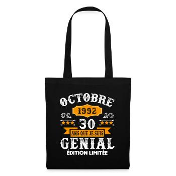 30 Ans Anniversaire Vintage Né(e) en Octobre 1992 - Sac en tissu - noir - Devant
