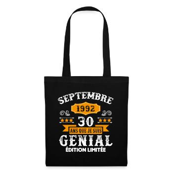 30 Ans Anniversaire Vintage Né(e) Septembre 1992 - Sac en tissu - noir - Devant