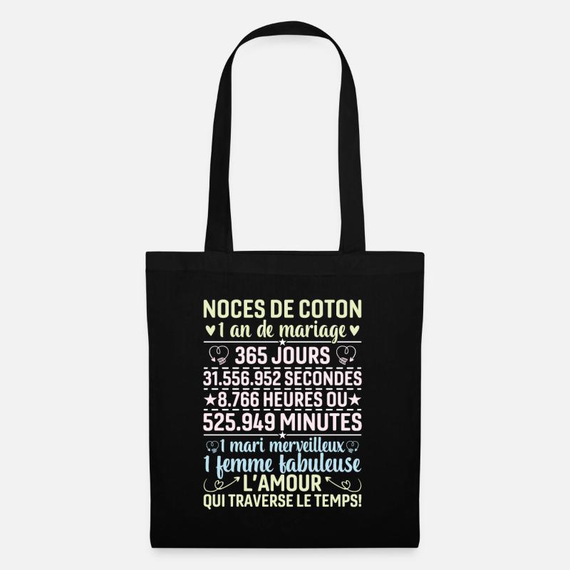 Noces De Coton 1 An De Mariage - Sac en tissu - noir