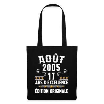 17 Ans Anniversaire Vintage Né(e) en Août 2005 - Sac en tissu - noir - Devant