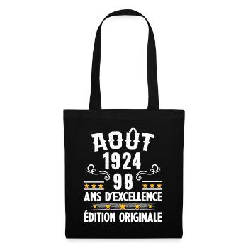 98 Ans Anniversaire Vintage Né(e) en Août 1924 - Sac en tissu - noir - Devant