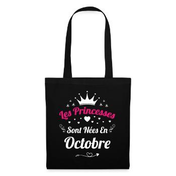 Les Princesses Sont Nées En Octobre Anniversaire - Sac en tissu - noir - Devant
