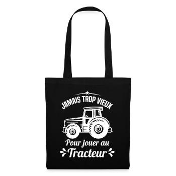Jamais trop vieux pour jouer au tracteur - Sac en tissu - noir - Devant