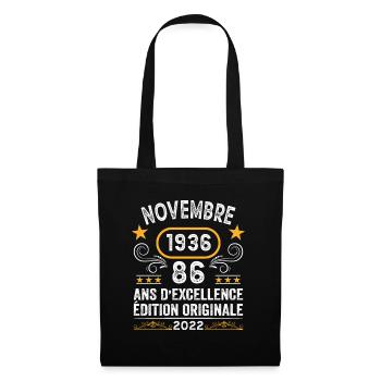 Novembre 1936 86 Ans Anniversaire Idée Cadeau - Sac en tissu - noir - Devant