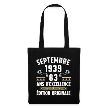83 Ans Anniversaire Vintage Né(e) Septembre 1939 - Sac en tissu - noir - Devant