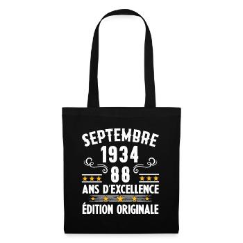88 Ans Anniversaire Vintage Né(e) Septembre 1934 - Sac en tissu - noir - Devant