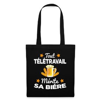 Tout Télétravail Mérite Sa Bière Cadeau - Sac en tissu - noir - Devant