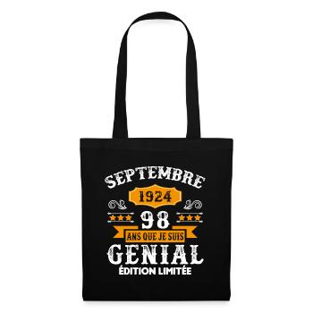 98 Ans Anniversaire Vintage Né(e) Septembre 1924 - Sac en tissu - noir - Devant