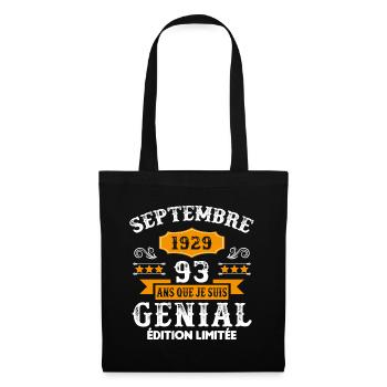 93 Ans Anniversaire Vintage Né(e) Septembre 1929 - Sac en tissu - noir - Devant