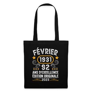 Anniversaire Vintage Idée Cadeau Février 1931 92 - Sac en tissu - noir - Devant