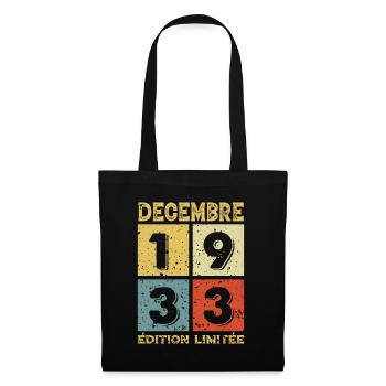 Anniversaire Vintage Idée Cadeau Décembre 1933 - Sac en tissu - noir - Devant