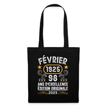 Anniversaire Vintage Idée Cadeau Février 1925 98 - Sac en tissu - noir - Devant