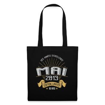 Mai 2013 10 Ans Anniversaire Vintage Idée Cadeau - Sac en tissu - noir - Devant