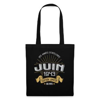 Juin 1943 80 Ans Anniversaire Vintage Idée Cadeau - Sac en tissu - noir - Devant