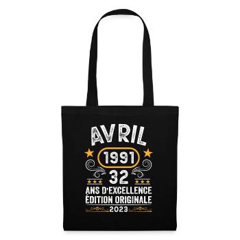 Anniversaire Vintage Idée Cadeau Avril 1991 32 - Sac en tissu - noir - Devant