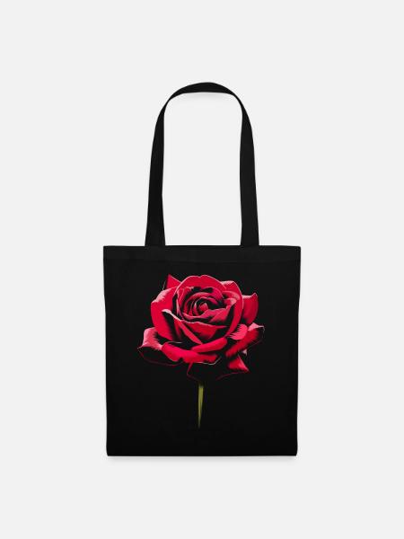 Rosa Blume - Stoffbeutel - Schwarz