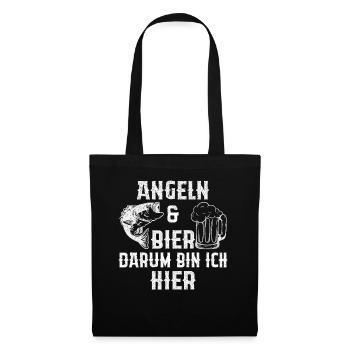 Angeln Und Bier Darum Bin Ich Hier - Stoffbeutel - Schwarz - Vorne
