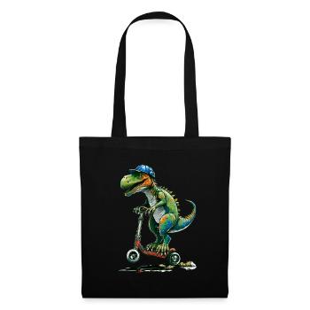 Dinosaurier auf Stuntscooter - Stoffbeutel - Schwarz - Vorne