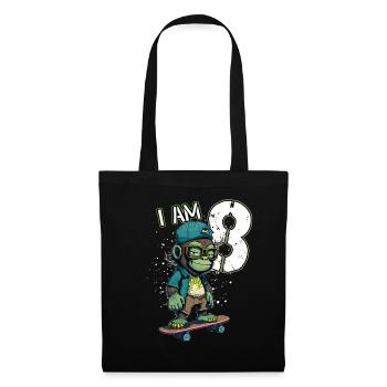Children birthday 8 years - skater monkey - Stoffbeutel - Schwarz - Vorne