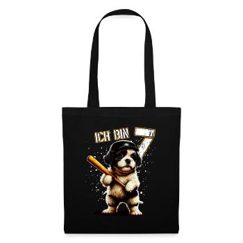 Kinder Geburtstag 7 Jahre - Baseball und Hunde - Stoffbeutel - Schwarz - Vorne