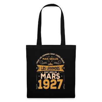 Mars 1927 Anniversaire Idée Cadeau Vintage 1927 - Sac en tissu - noir - Devant