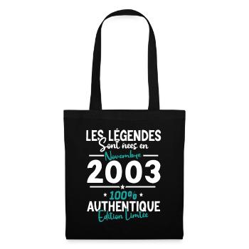 Cadeau Anniv. Nov. 2003 - 20 Ans - Sac en tissu - noir - Devant
