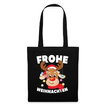 Lustiger Rentier Frohe Weihnachten - Stoffbeutel - Schwarz - Vorne