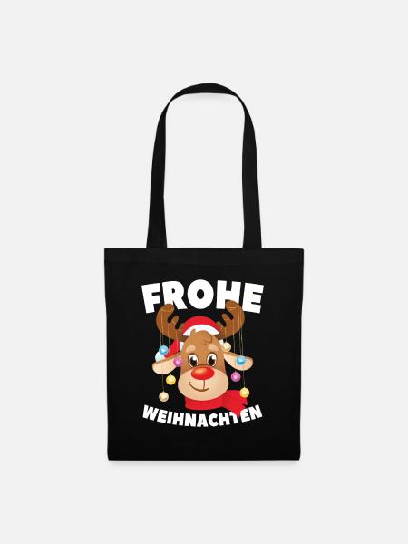 Lustiger Rentier Frohe Weihnachten - Stoffbeutel - Schwarz