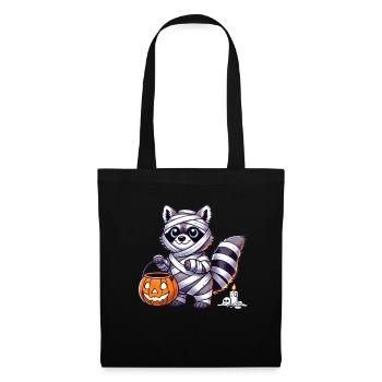 Waschbär Halloween Mumie Kinder Frauen Männer - Stoffbeutel - Schwarz - Vorne
