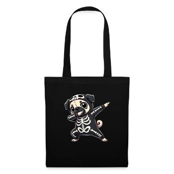 Mops Halloween Skelett Niedlicher Mops Kinder - Stoffbeutel - Schwarz - Vorne