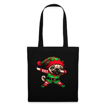 Weihnachten Mops Elf Lustiger Mopsliebhaber - Stoffbeutel - Schwarz - Vorne
