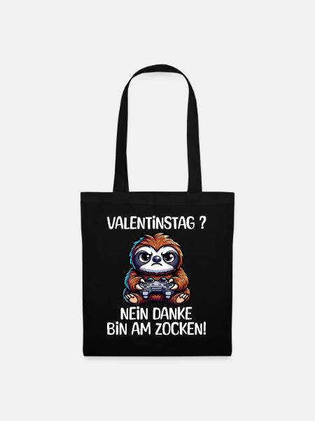 Valentinstag? Nein Danke Lustiges Faultier - Stoffbeutel - Schwarz