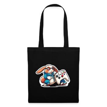 Gamer Hase Mit Controller Für Coole Zocker - Stoffbeutel - Schwarz - Vorne