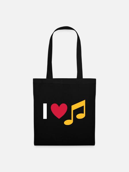 Ich liebe Musik (Herz, Note) - Stoffbeutel - Schwarz