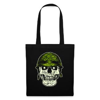 Skull Schädel Totenkopf Helm Militär Armee - Stoffbeutel - Schwarz - Vorne