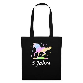Geburtstag 5 Jahre Pferd Reiterin Mädchen Geschenk - Stoffbeutel - Schwarz - Vorne
